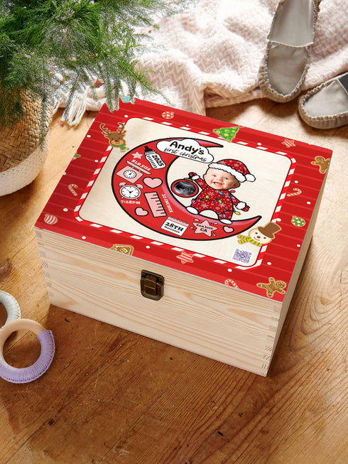 Baby’s First Christmas Memory Box – Personalized Keepsake | Custom Photo, Name & Birth Details